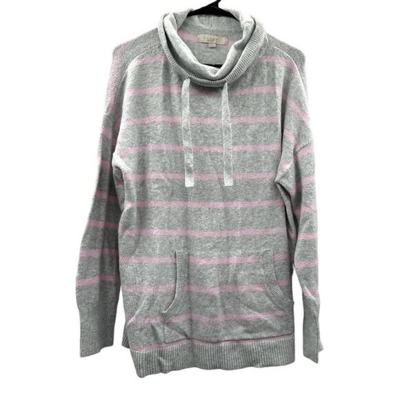 Loft Gray & Pink‎ Striped Long Sleeve Turtleneck Pullover Sweater Size XL NWT - Picture 2 of 10